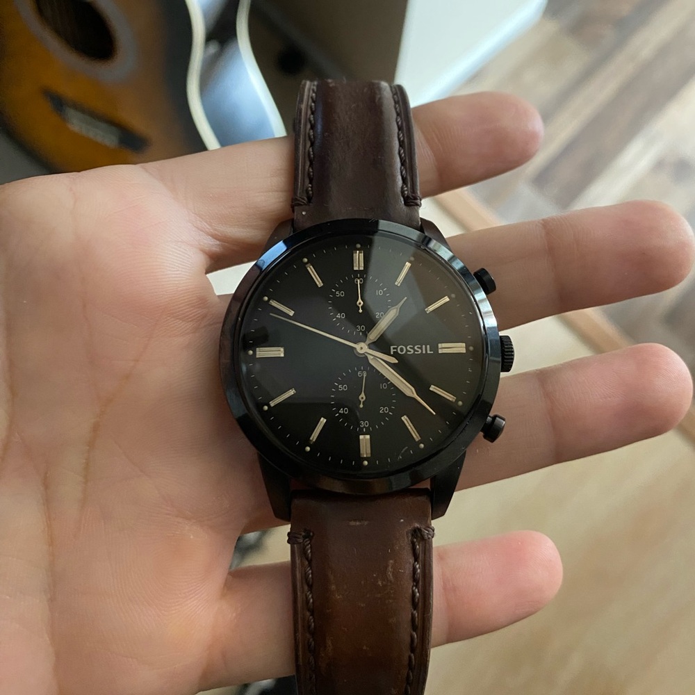 Fossil Men's Black and Brown Chronograph Watch